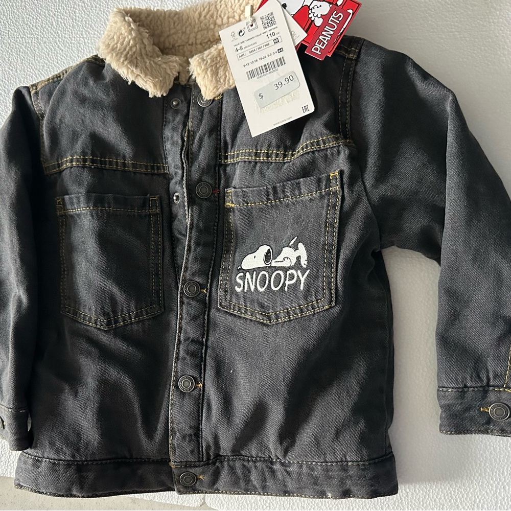 Peanuts Black Jean Jacket with Sherpa Collar